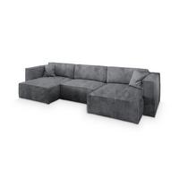 WOHNLANDSCHAFT SARMO P Grau Kordstoff mit Schlaffunktion - Grau, Holz/Kunststoff (347/70/148cm) - MASSENO
