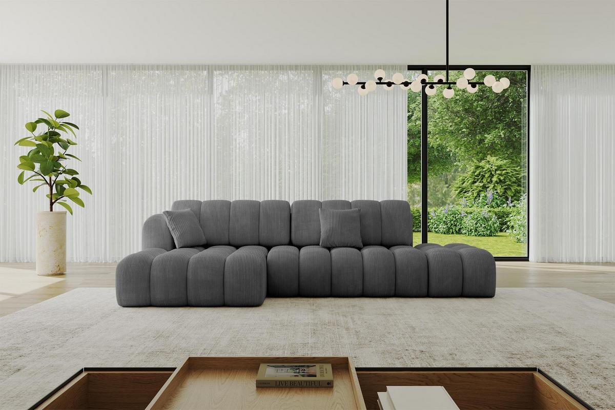 ECKSOFA mit Schlaffunktion Ottomane Links OLEA-L2 321x164x75 Dunkelgrau Cord - Taupe/Schwarz, Holzwerkstoff/Kunststoff (321/164cm) - ALTDECOR