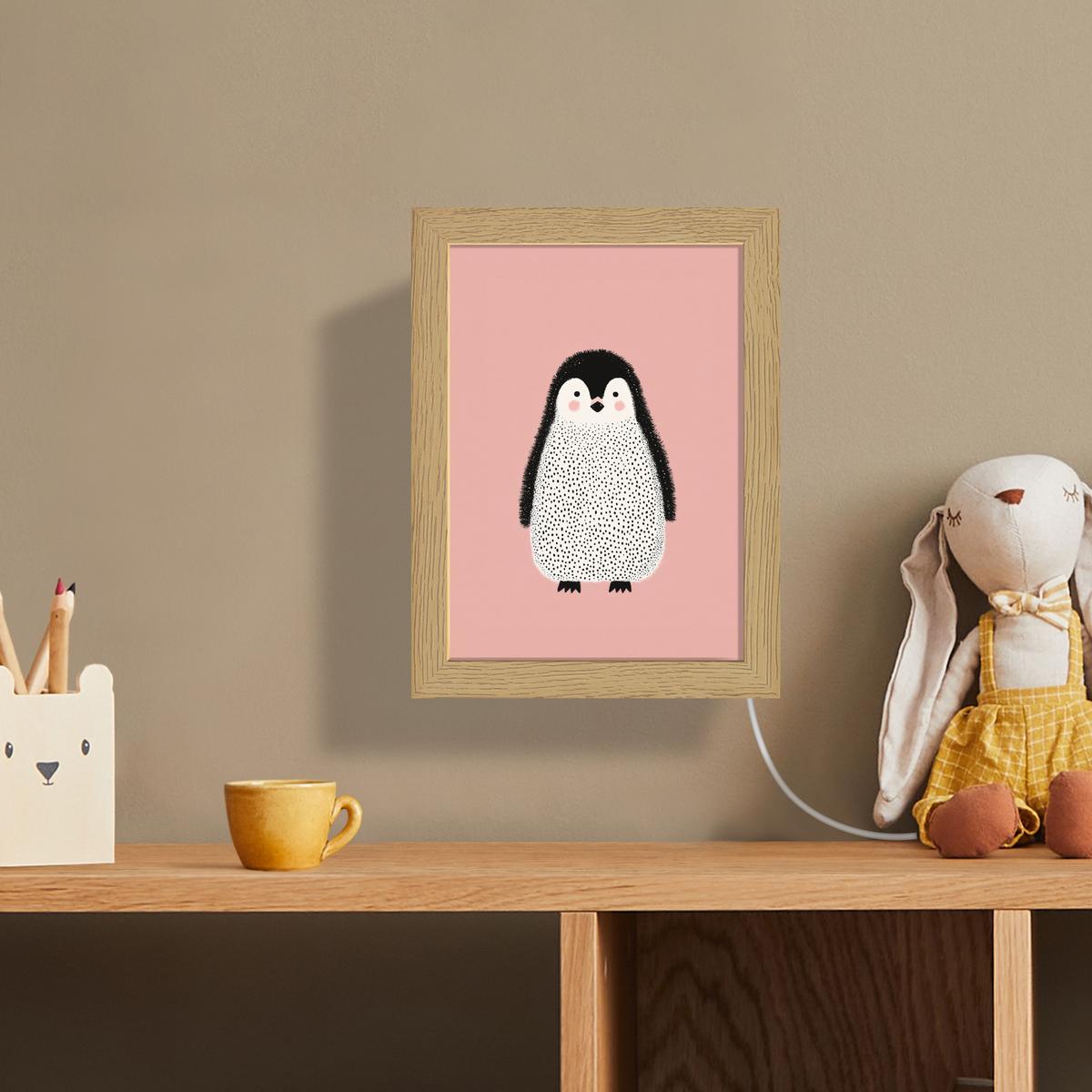 WANDLEUCHTE Pinguin - Punkte - Minimalistisch - Rosa 15x20 cm - Rosa, Holzwerkstoff (15/20/8cm) - OnlyWow
