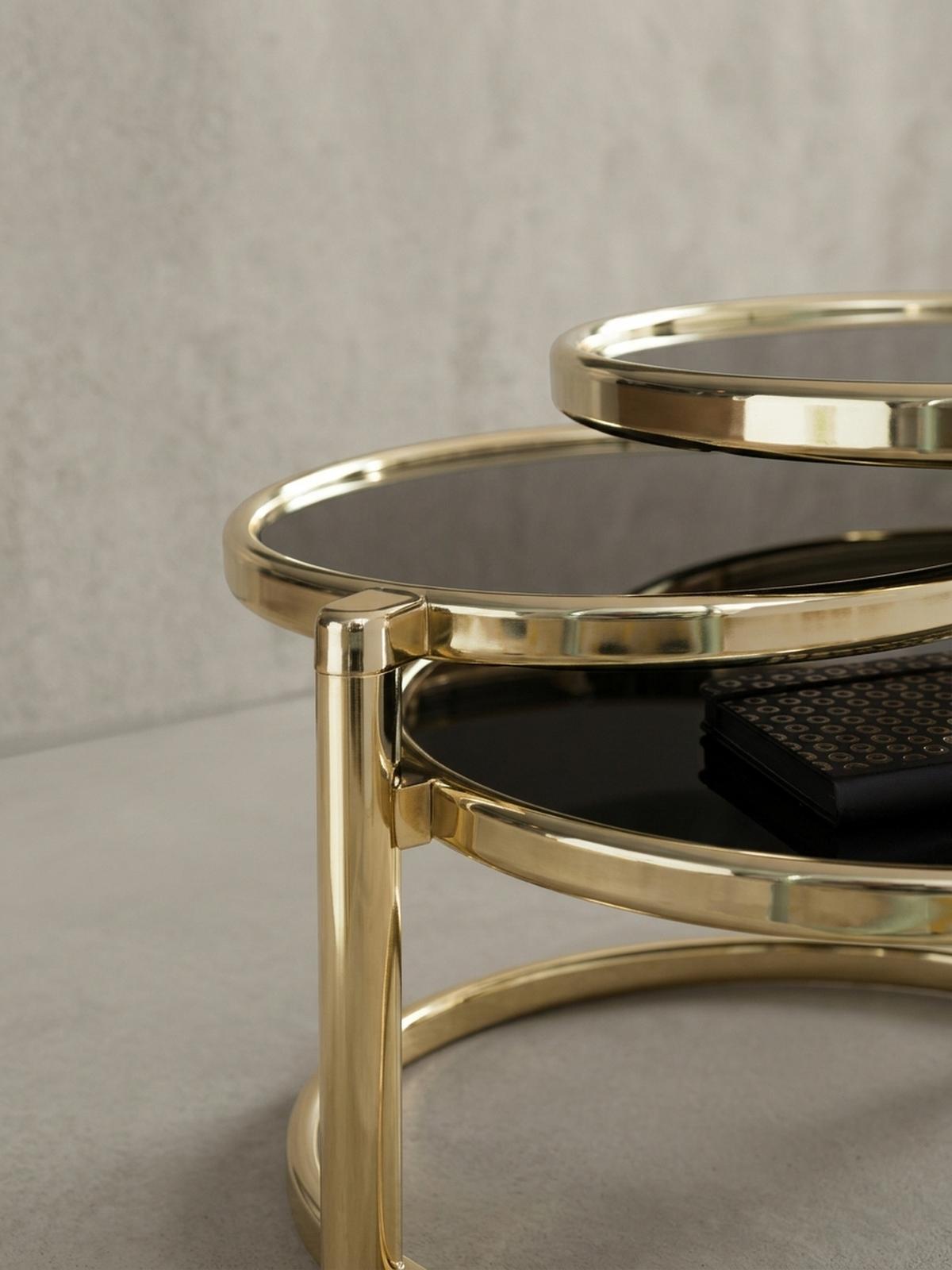 BEISTELLTISCH Glas Stahlgestell Schwenkbare Platten, Gold 58x58x43 cm - Goldfarben, Glas/Metall (58/58/43cm) - KADIMA DESIGN