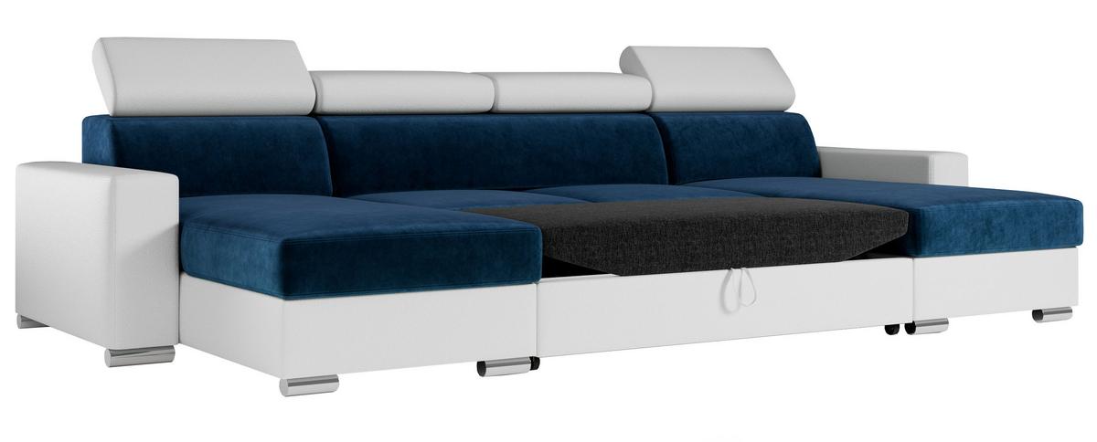 WOHNLANDSCHAFT FOX U Dunkelblau/Weiß - Velvet/Kunstleder - Silberfarben/Dunkelblau, Kunststoff/Textil (306/98/168cm) - MKS
