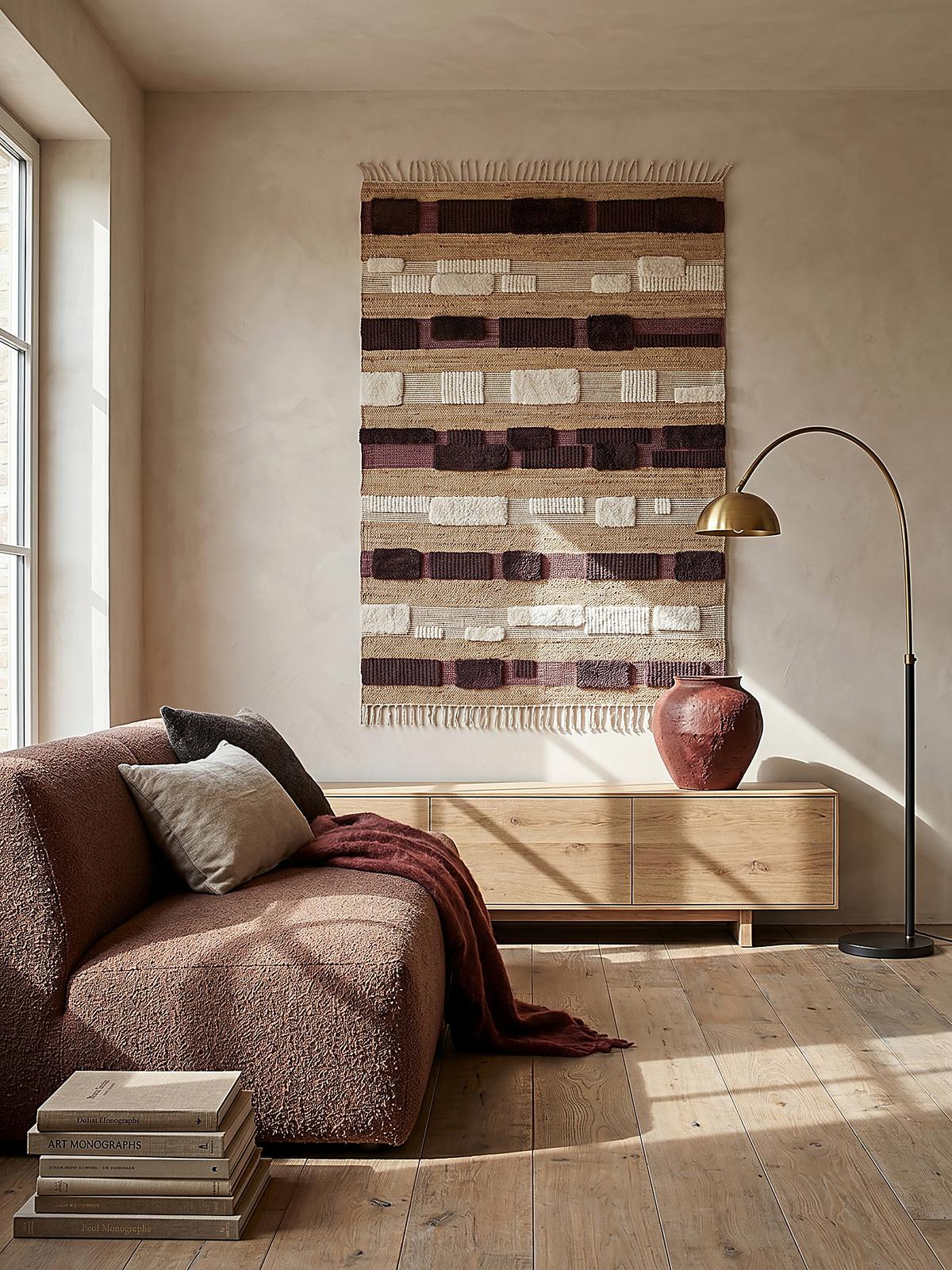 JUTETEPPICH handgewebt mit Fransen WHARFE, im Patchwork-Stil, Natur-Lila, 120 x 170 cm - Lila, Textil (170/120cm) - KADIMA DESIGN