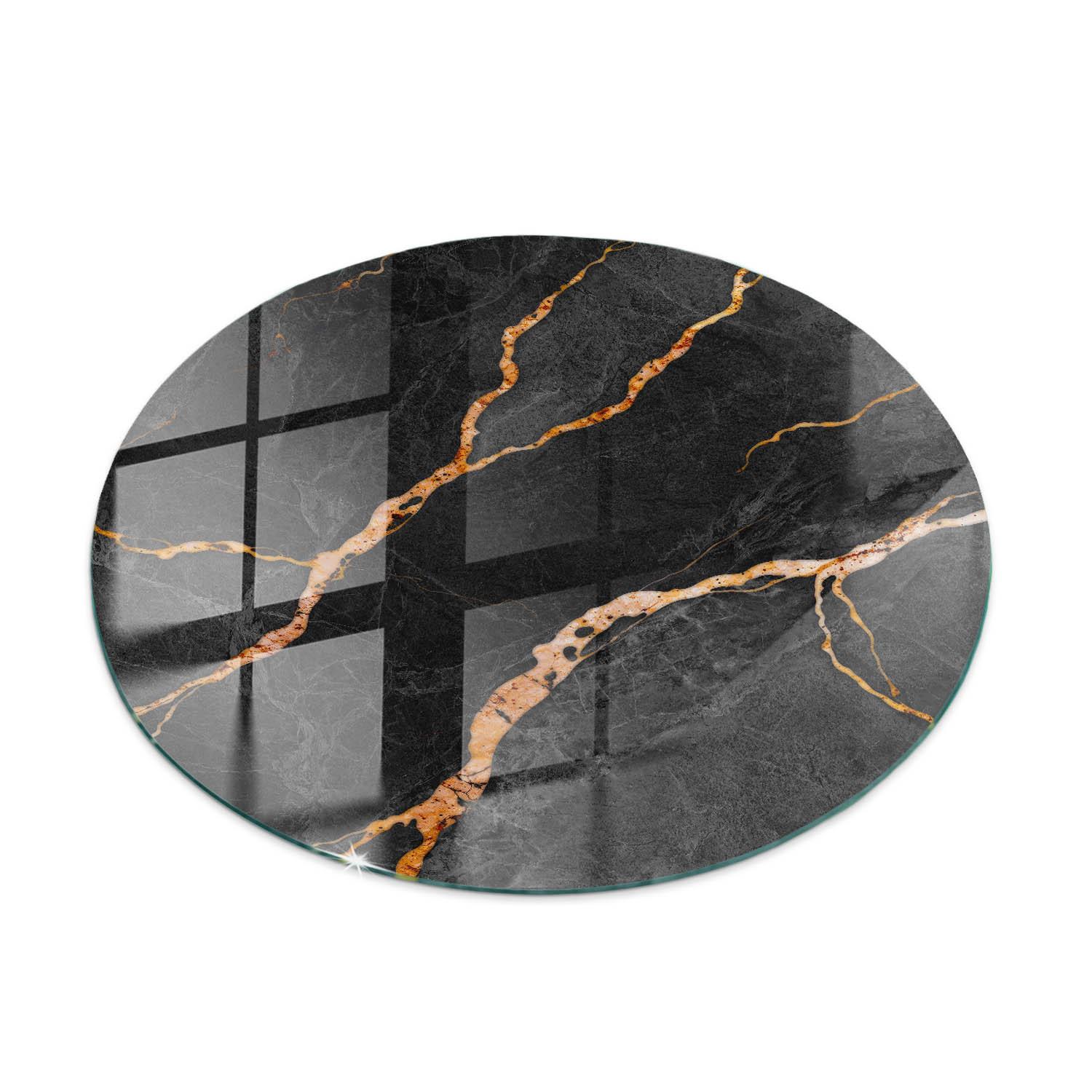 TISCHPLATTE fi70 cm Marmormuster mit Adern - Rotbraun/Schwarz, Glas (70/70/0.4cm) - TULUP