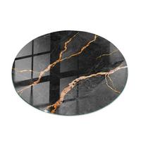 TISCHPLATTE fi100 cm Marmormuster mit Adern - Rotbraun/Schwarz, Glas (100/100/0.4cm) - TULUP