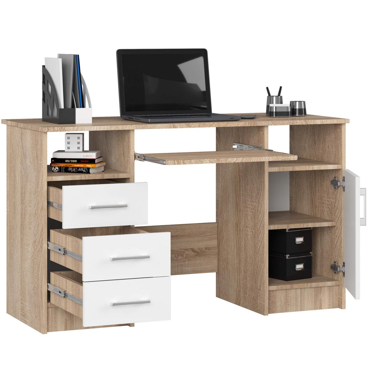 SCHREIBTISCH Eiche Sonoma, Weiß 74/124/52 - Weiß, Holzwerkstoff (125/55/74cm) - RAUMHIRSCH FURNITURE