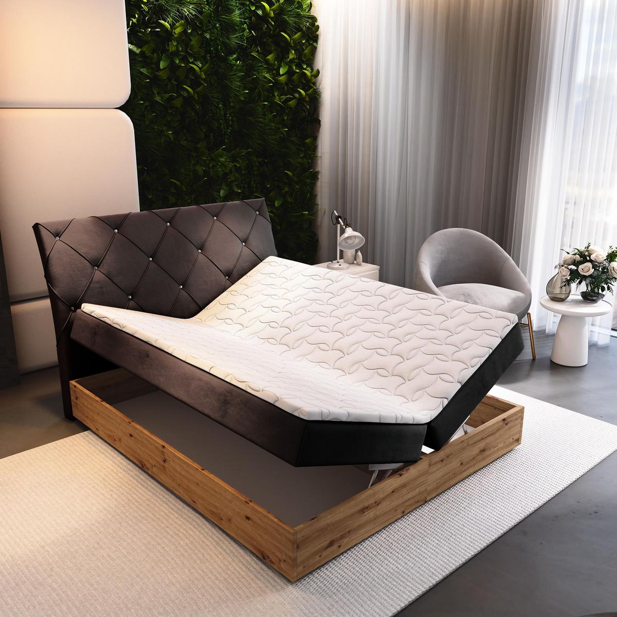 BOXBETT VELLANO 180x200 cm mit Matratze und Topper - Braun - Braun, Holz (180/200cm) - MASSENO