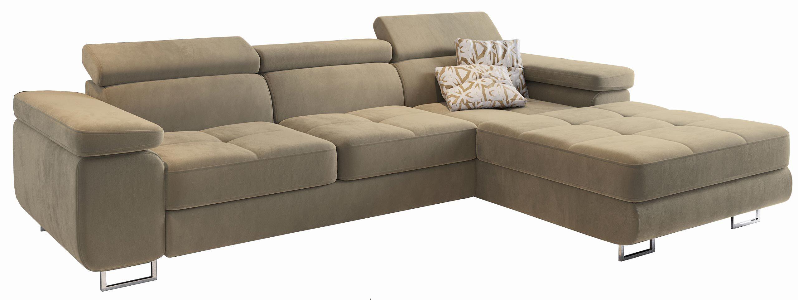 ECKSOFA ELMA R-S Creme Velours-Stoff mit Schlaffunktion - Silberfarben/Creme, Holz/Textil (280/205cm) - MASSENO