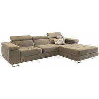 ECKSOFA ELMA R-S Creme Velours-Stoff mit Schlaffunktion - Silberfarben/Creme, Holz/Textil (280/205cm) - MASSENO