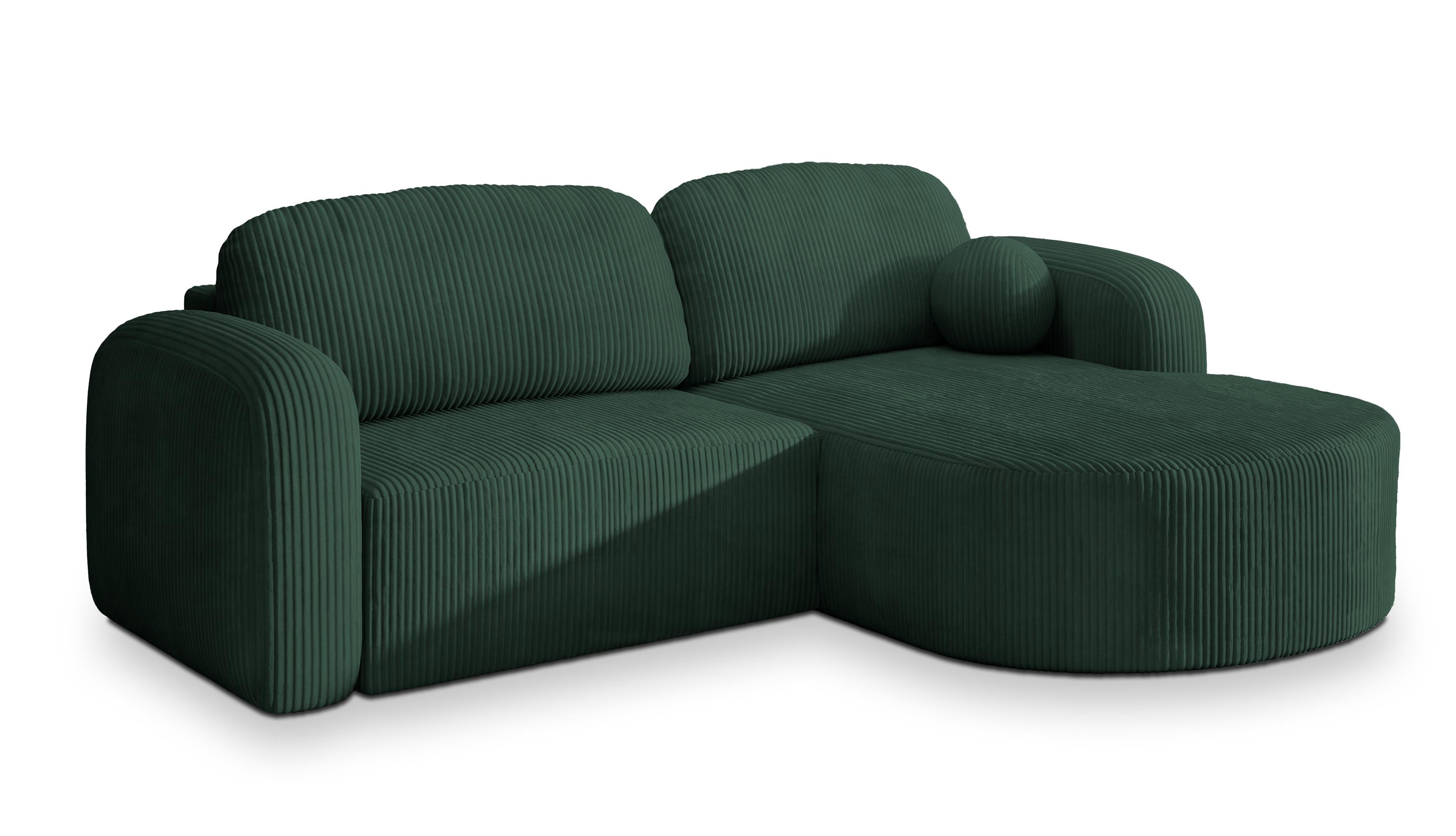 ECKSOFA AMILIA P R-S Grün Kordstoff mit Schlaffunktion - Grün, Holz (263/174cm) - MASSENO