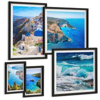 BILDER SET 5er Set - 50x50 cm & 20x30 cm & 40x60 cm Schwarzer Rahmen - Griechische Ansichten von Santorin Oia - Schwarz, Kunststoff (40/60cm) - TULUP