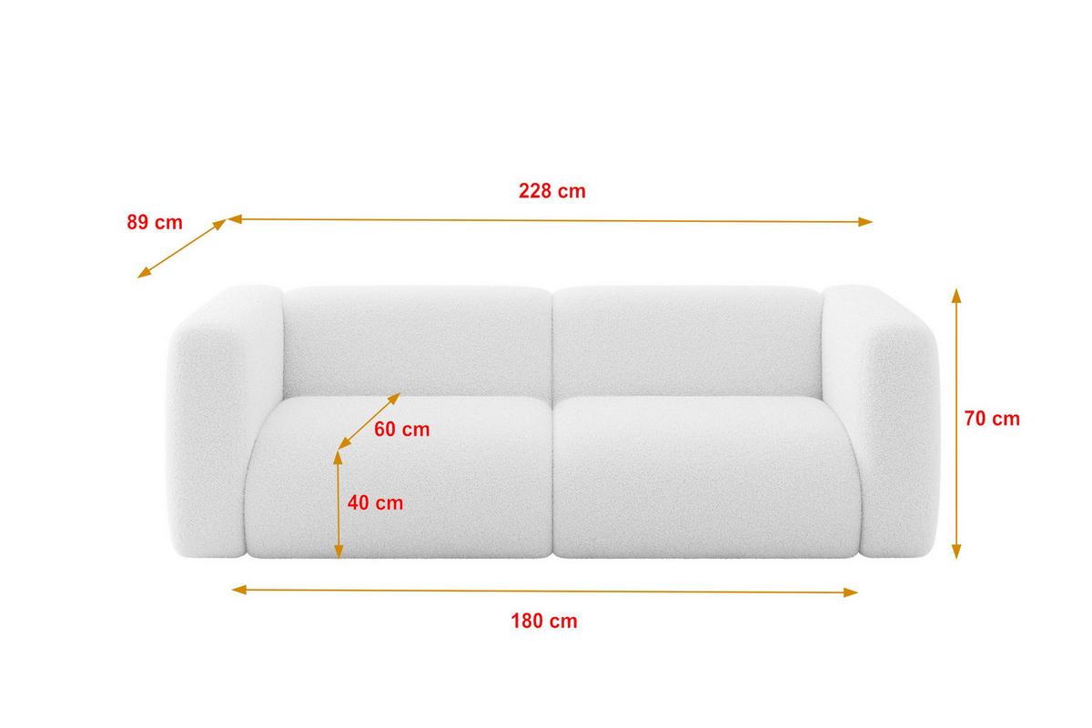 MODULARES Sofa 2-SITZER MIRA-S1 228x89x70 Weiß cm Bouclé - Schwarz/Weiß, Holzwerkstoff/Kunststoff (228/70/89cm) - ALTDECOR