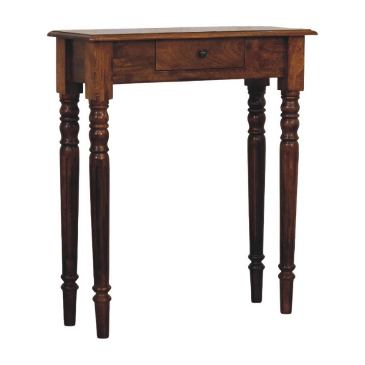 KONSOLE Massivholz Kastanienbraun Gedrechselte Beine, 1 Schublade, Dunkelbraun - Dunkelbraun/Messingfarben, Mangoholz/Holz (25/70/80cm) - Artisan Furniture