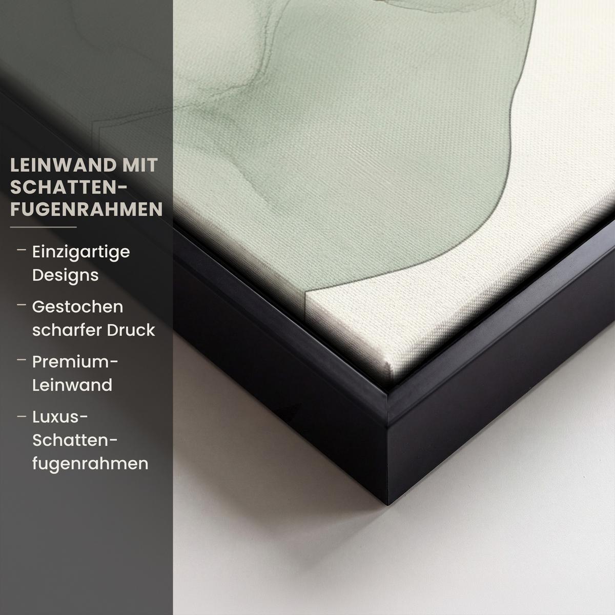 LEINWAND Bilder mit Rahmen - Japandi - Abstrakt - Grün - 50x70 - Salbeigrün, Textil (50/70cm) - MuchoWow