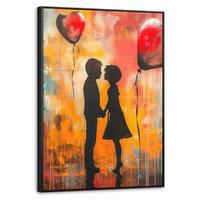 LEINWAND Bilder mit Rahmen - Straßenkunst - Liebe - Graffiti - Kunst - Banksy - 60x80 - Orange, Textil (60/80cm) - MuchoWow