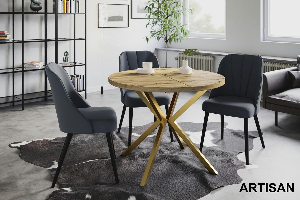 RUNDER Esszimmertisch LOFT LITEN, ausziehbarer Tisch Durchmesser: 120 cm/200 cm, Wohnzimmertisch Farbe: Mattbraun, mit Metallbeinen in Farbe Gold - Hellbraun/Goldfarben, Holzwerkstoff (120/120/76cm) - Alpi-Möbel