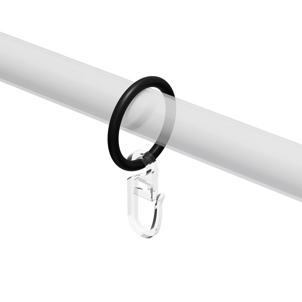 RUNDRINGE MIT FALTENHAKEN FÜR GARDINENSTANGEN 16 mm Ø, Schwarz, Packung 10 Stück - Schwarz, Kunststoff (16cm) - INTERDECO