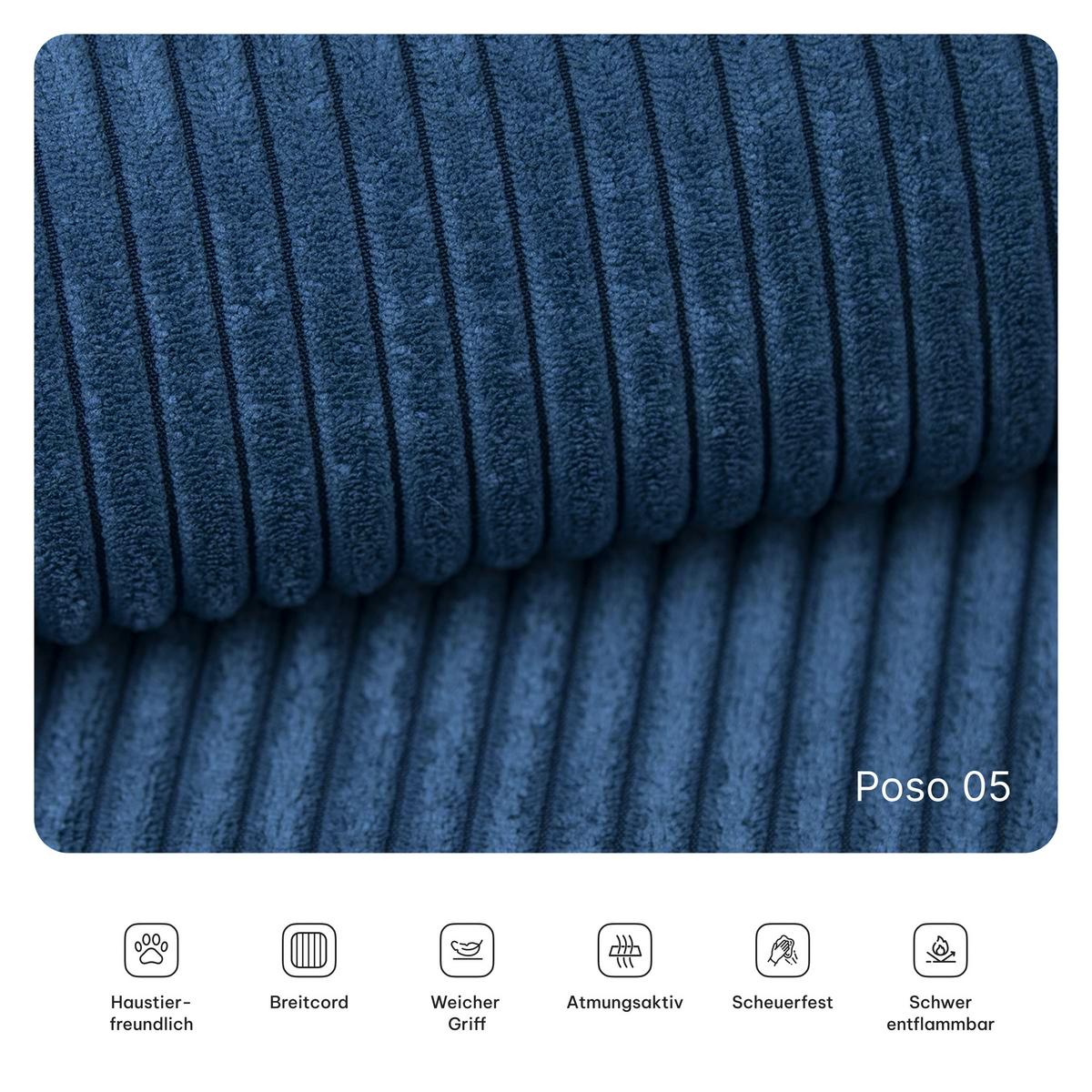 ECKSOFA ETERA modulares Boneless Sofa mit Schlaffunktion Blau Kordstoff - Blau, Textil (270/160cm) - MASSENO