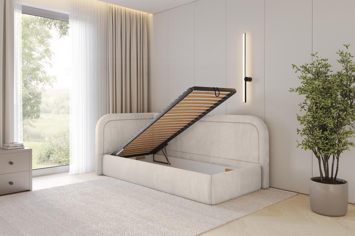 EINZELLBETT Jugendbett mit Bettkasten, Rechts - JOVY 80x200 Beige - Sandfarben, Holzwerkstoff/Textil (80/200cm) - ALTDECOR