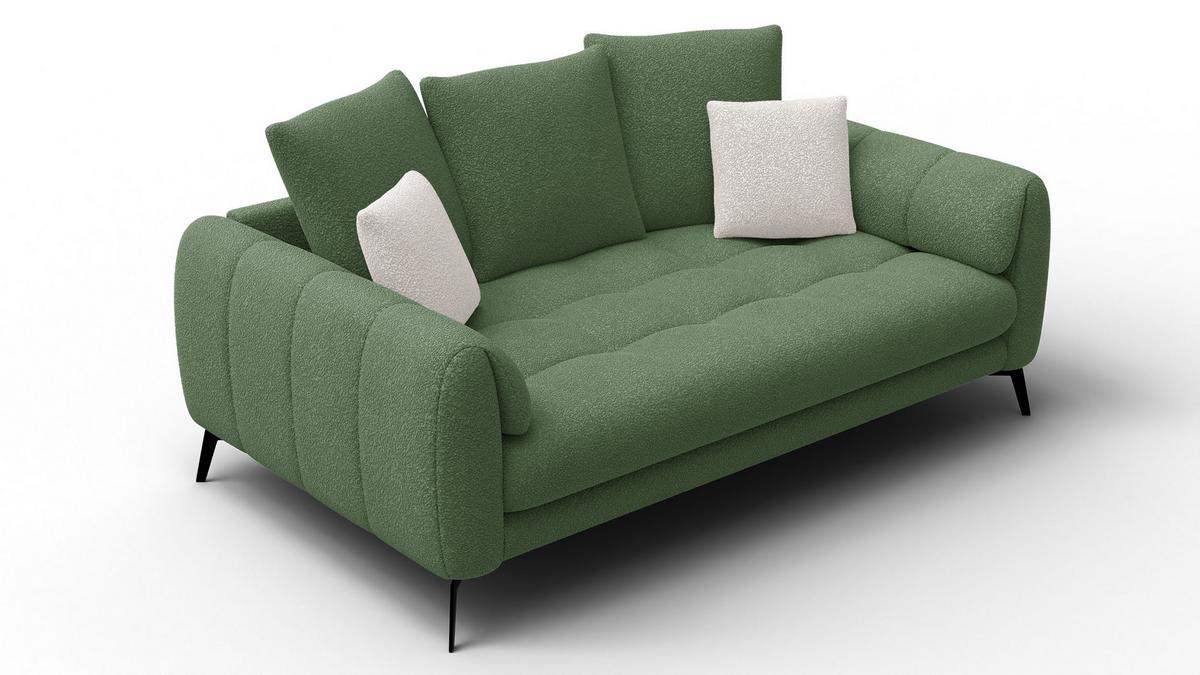 SOFA CALME 2,5-Sitzer, olive - Schwarz/Olivgrün, Holz/Textil (199/92/108cm) - Wozimo