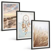 BILDER SET 3er Set - 40x60 cm Schwarzer Rahmen - Wolkenmeer, Traumfänger, Gras - Schwarz, Kunststoff (40/60cm) - TULUP