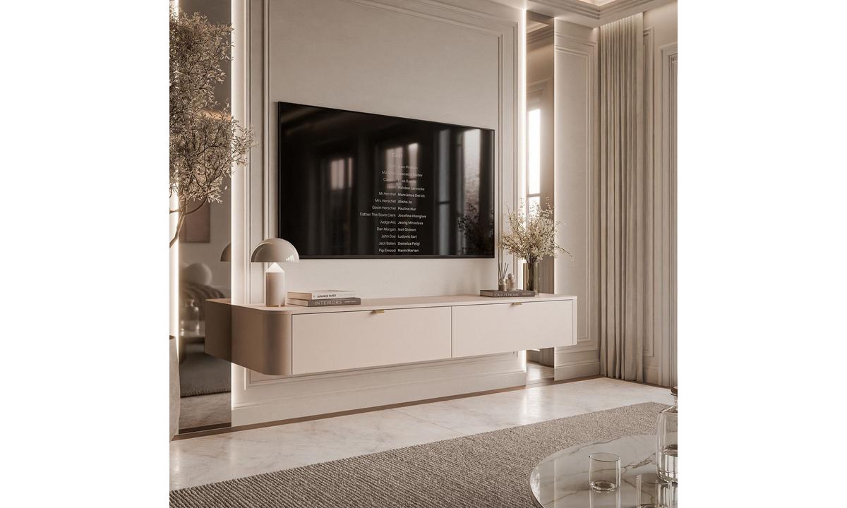 TV-SCHRANK SAGE 180/40/27 cm Kaschmir hängend Griffe Goldchrom - Kaschmir/Goldfarben, Holzwerkstoff (180/27/40cm) - Lookway