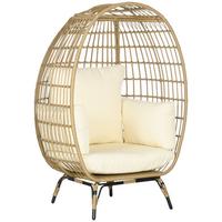 RATTANSESSEL in Korbform, für Balkon, Terrasse, Metall, Khaki, 105 x 90 x 148 cm - Beige, Kunststoff (90/148/105cm) - Outsunny
