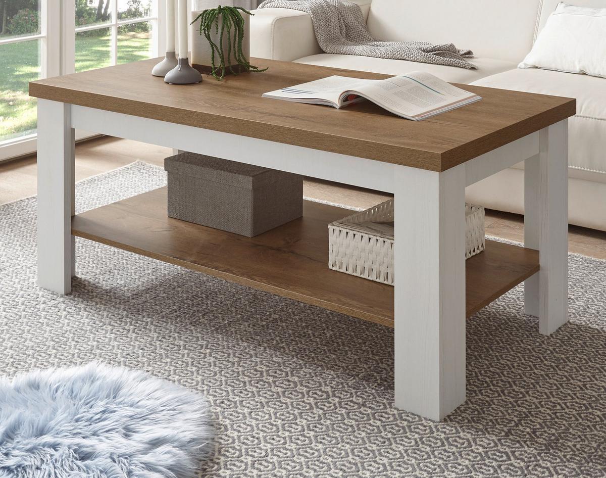 COUCHTISCH weiß Pinie, Eiche hell Landhaus Beistelltisch 120 x 60 cm - Eichefarben/Weiß, Holzwerkstoff (120/60/50cm) - Furn.Design