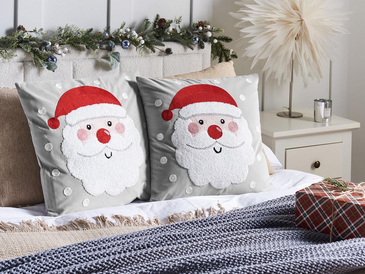 DEKOKISSEN 2er-Set Grau 45/45 cm Sweetener - Rot/Weiß, Textil (45/45cm) - Beliani
