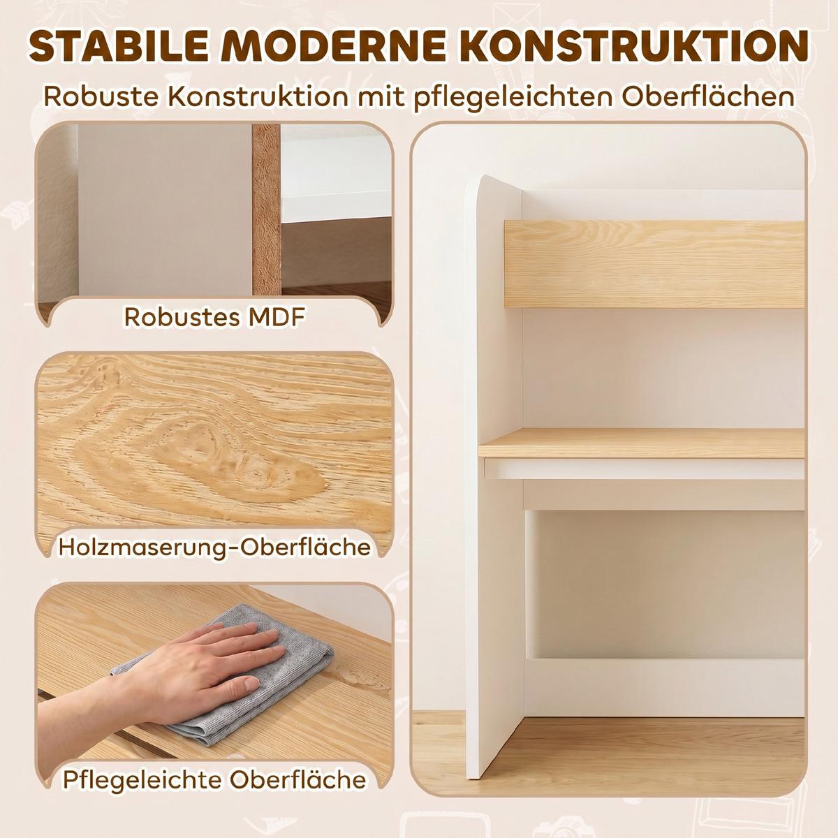 KINDERTISCH-MIT-STUHL 2er Set MDF Weiß - Weiß, Holzwerkstoff (29/80/80cm) - AIYAPLAY