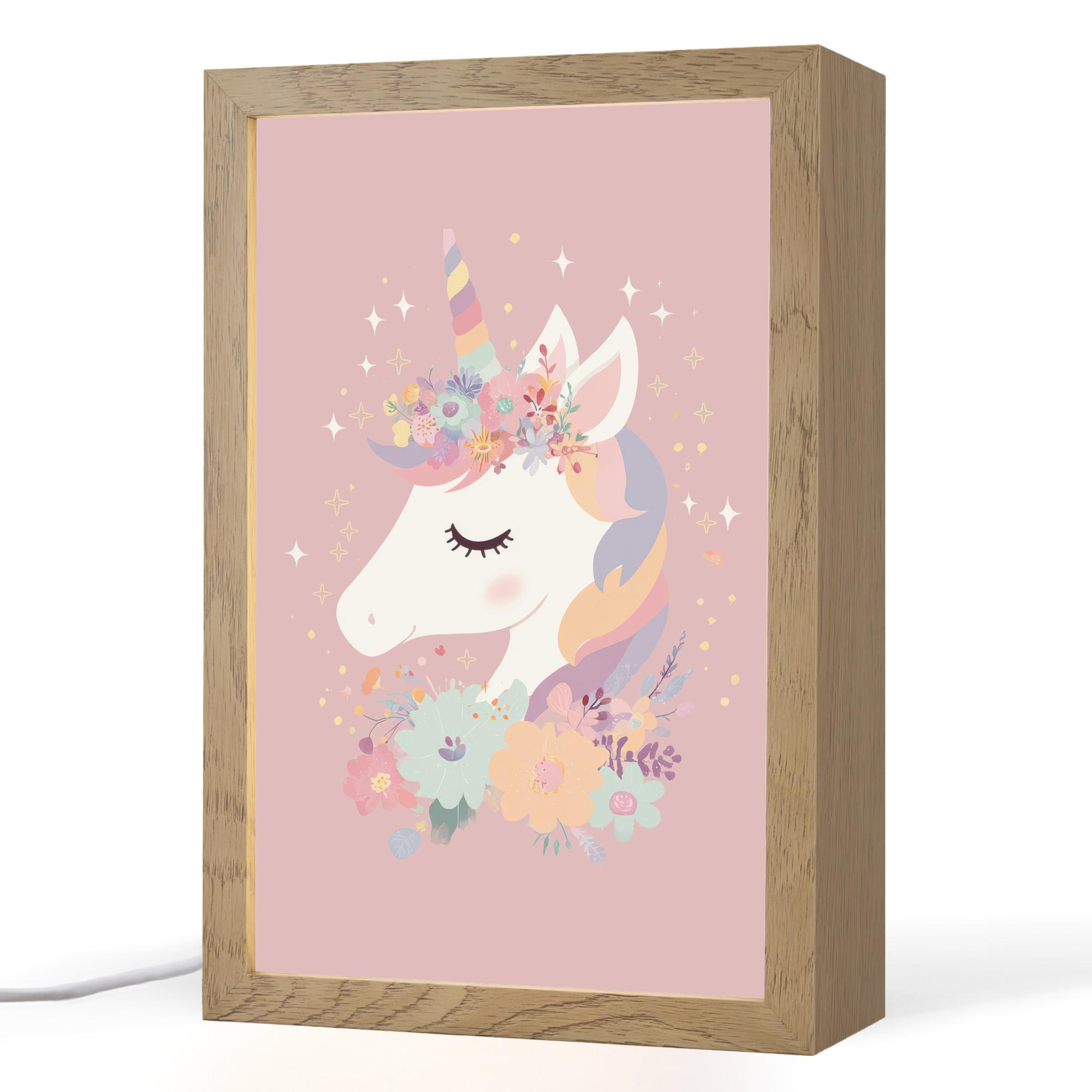 NACHTTISCHLAMPE Einhorn - Rosa - Blumen 20x30 cm - Rosa, Holzwerkstoff (8/20/30cm) - OnlyWow