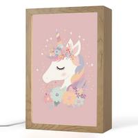 NACHTTISCHLAMPE Einhorn - Rosa - Blumen 20x30 cm - Rosa, Holzwerkstoff (8/20/30cm) - OnlyWow