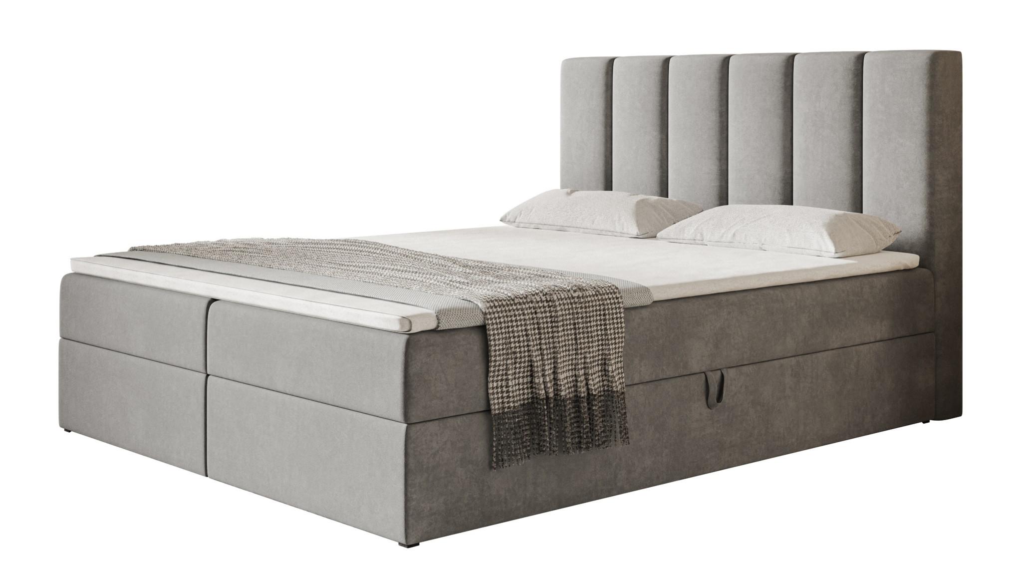 BOXBETT TOKIO mit 2 Bettkästen, 160x200, Farbe: Grau, Velourstoff, Doppelbett mit Bonell-Matratze - Grau, Holz/Kunststoff (160/200cm) - Alpi-Möbel