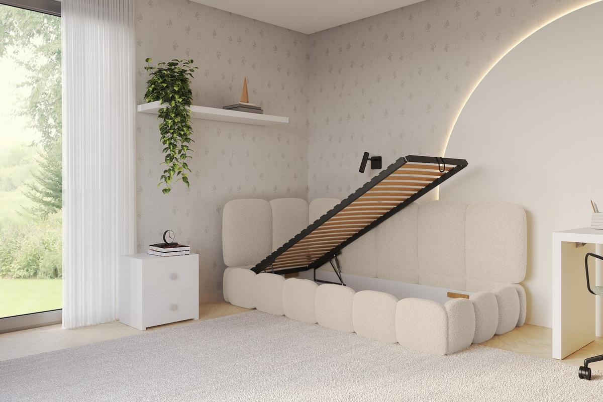 EINZELLBETT Jugendbett mit Bettkasten, Rechts - AVRY 90x200 Dunkelbeige - Taupe/Cappuccino, Holzwerkstoff/Textil (90/200cm) - ALTDECOR