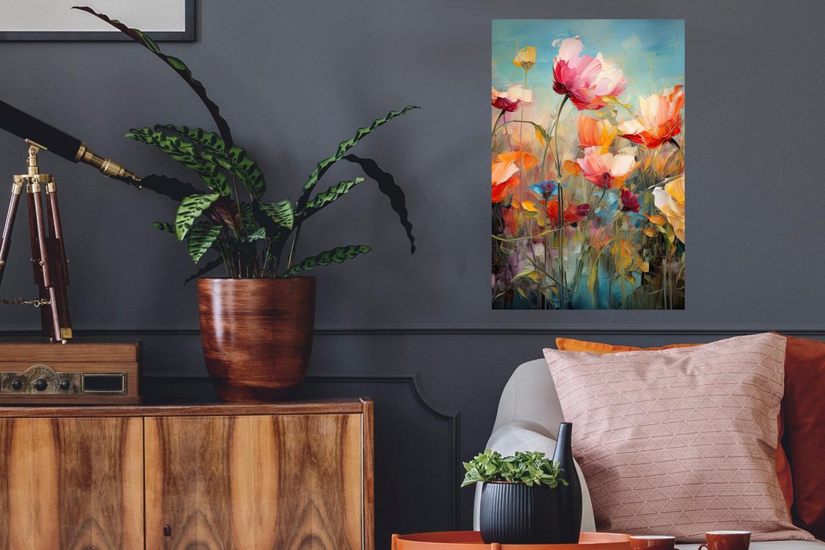 WANDTATTOO Blumen - Aquarell - Kunst - Botanisch - Natur Wandbild 40x60 cm - Orange, Kunststoff (40/60/0.1cm) - MuchoWow