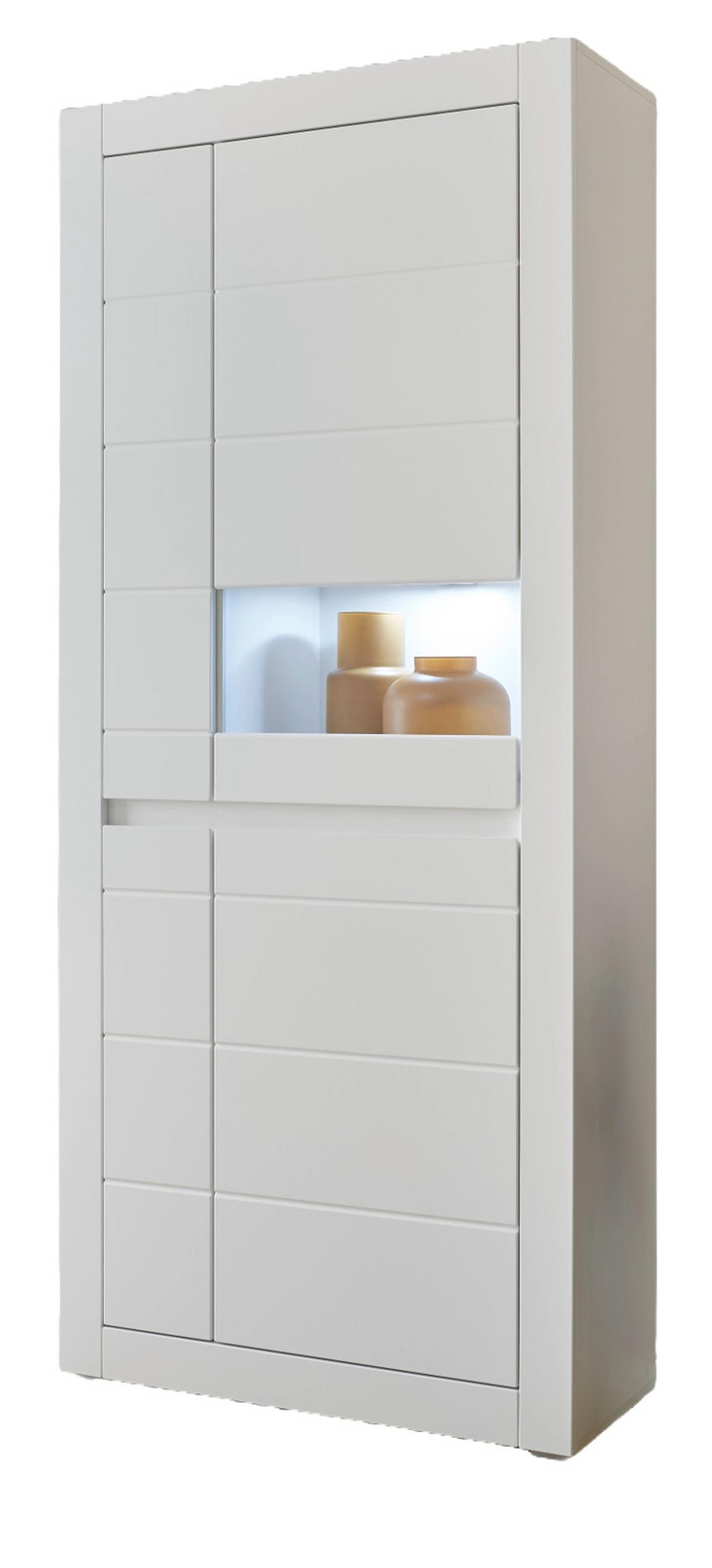 WOHNWAND weiß matt, Evoke Eiche, Wohnkombination 3-teilig, Soft-Close-Funktion - Eichefarben/Silberfarben, Holz/Holzwerkstoff (312/198/42cm) - Furn.Design