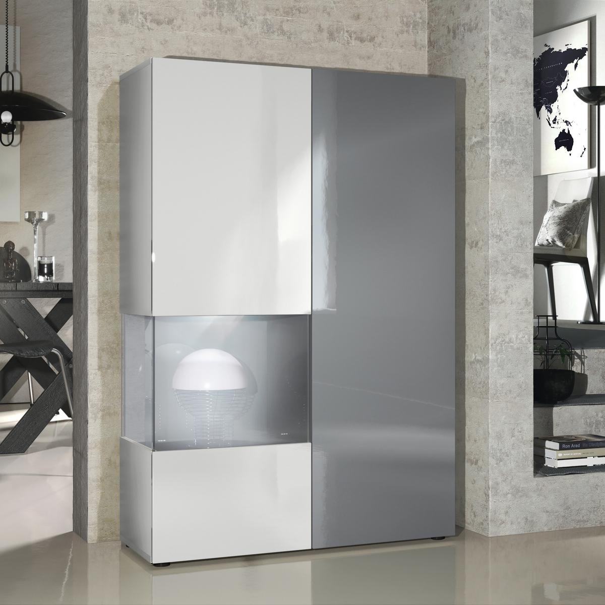 VITRINE Morena Tür und Einsatz in Grau Hochglanz - Grau, Holzwerkstoff (91.5/136.5/37cm) - Vladon