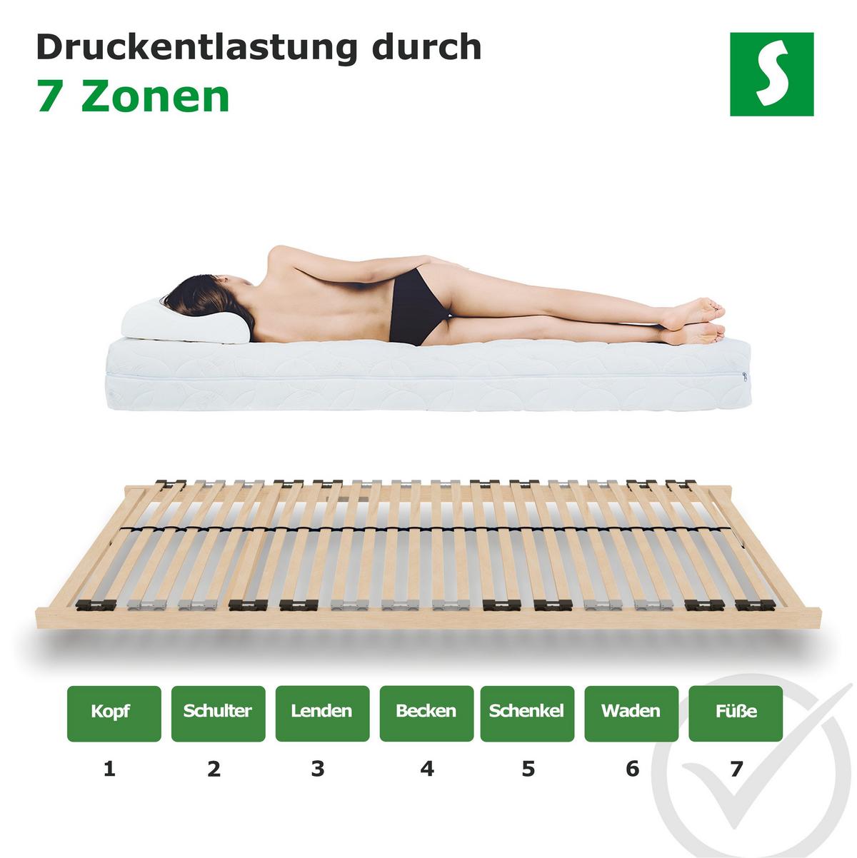 LATTENROST DreamBase – 90/200 cm, 7 Zonen - Eschefarben, Holz/Metall (90/200cm) - Schlaftroll