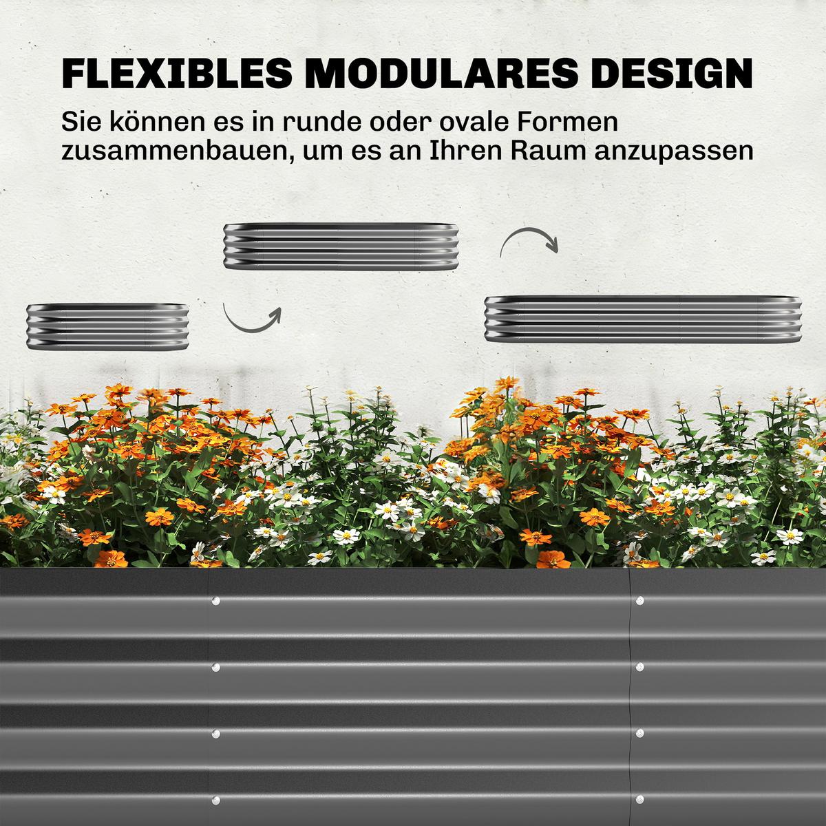 HOCHBEET mit Rankhilfe & offenem Boden Dunkelgrau - Dunkelgrau, Metall (110/150/220cm) - Outsunny