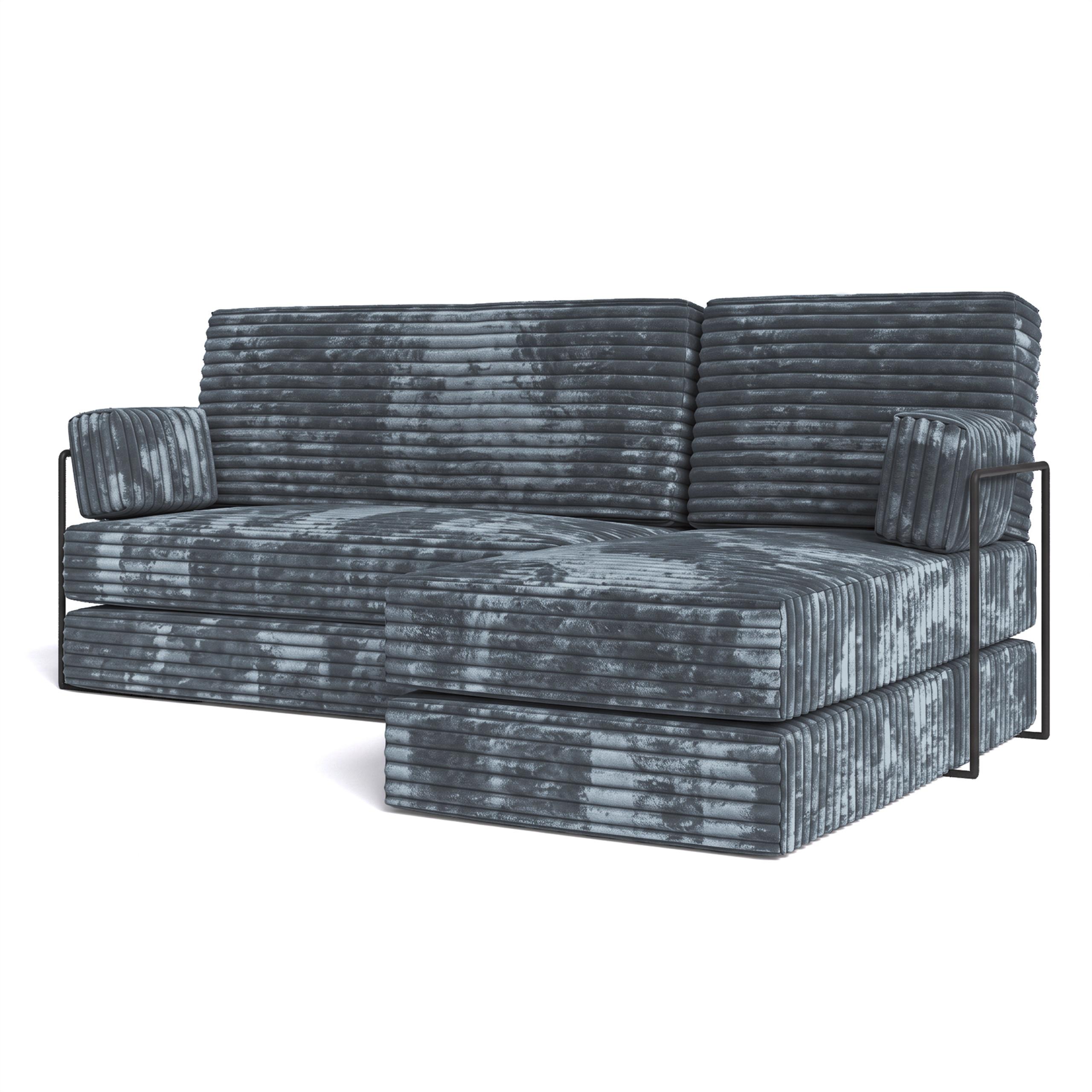 ECKSOFA NOTIA modulares Boneless Sofa mit Schlaffunktion Grau Kordstoff - Blaugrau, Textil (200/120cm) - MASSENO