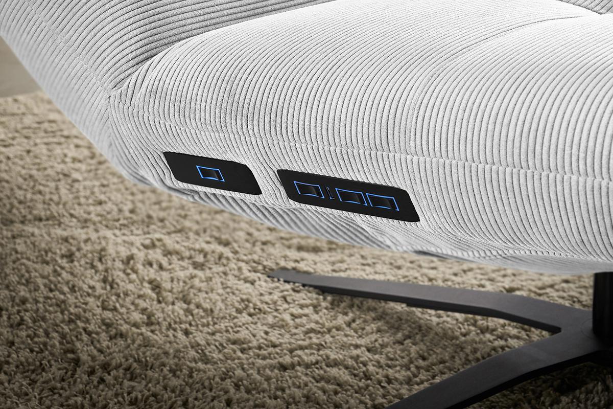 RELAXLIEGE LETICIA Silber Cord Drehbar (360°), Relaxfunktion - Silberfarben/Schwarz, Textil/Metall (82/115/156cm) - KAWOLA