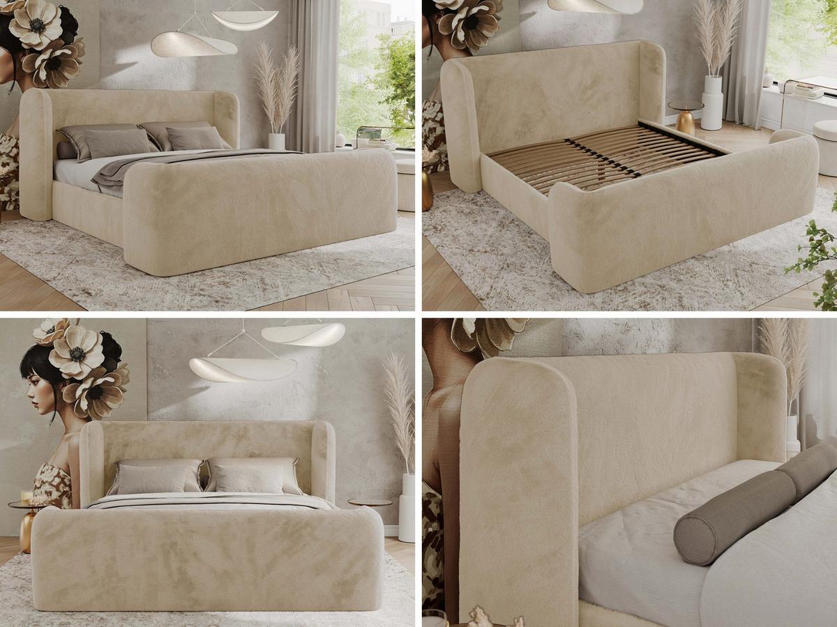 POLSTERBETT EMORA CLASSIC DUO 140/200 - Creme Plüsch - Multipocket-Matratze - Creme, Textil (140/200cm) - MKS