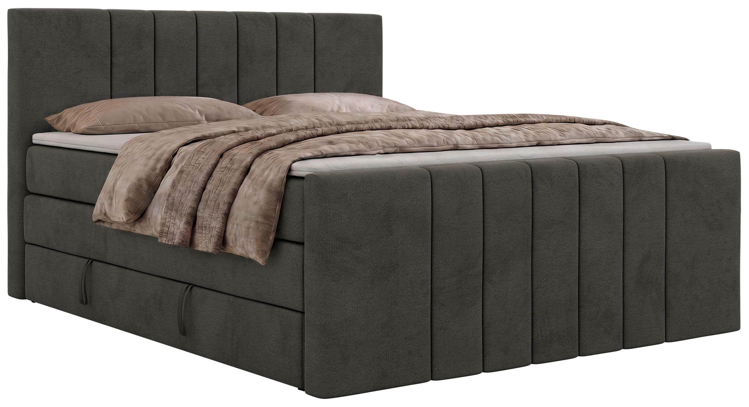 BOXSPRINGBETT INERO DUO KING 140/200 - Dunkelgrau Velvet - Topper T25 - H3 - Dunkelgrau/Schwarz, Kunststoff/Textil (140/200cm) - MKS