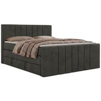 BOXSPRINGBETT INERO DUO KING 140/200 - Dunkelgrau Velvet - Topper Visco - H3 - Dunkelgrau/Schwarz, Kunststoff/Textil (140/200cm) - MKS