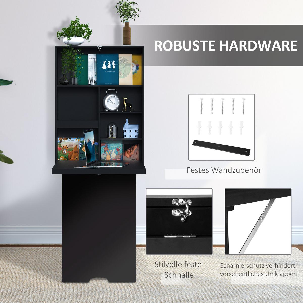 WANDTISCH Klappbar Wandklapptisch Klappschreibtisch Computertisch Schwarz - Schwarz, Kunststoff (94.5/147/60cm) - HOMCOM