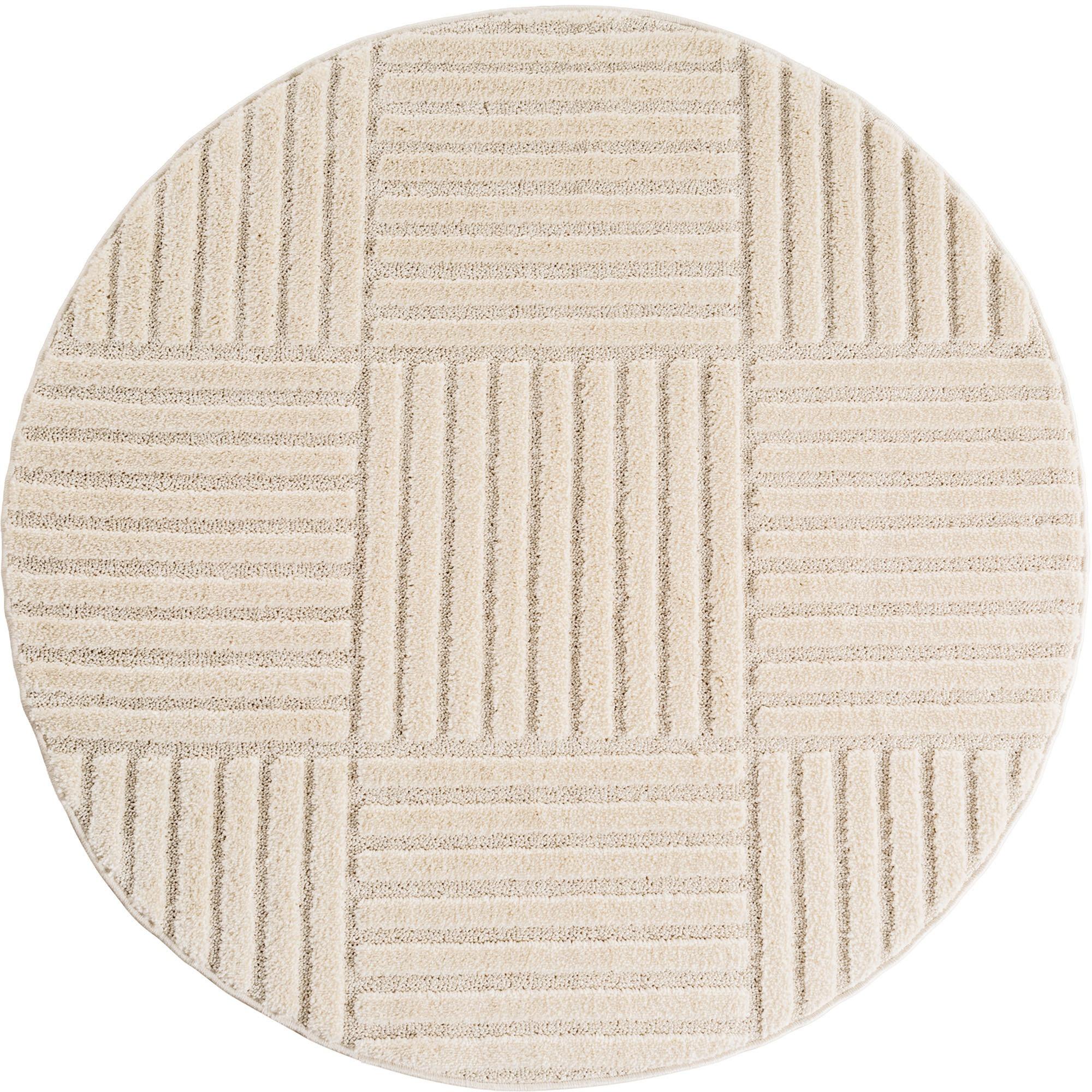 TEPPICH Hochflor RIGI in Creme, mit Cord-Streifen-Patchwork, Ø 200 cm - Beige, Textil (200/200cm) - KADIMA DESIGN