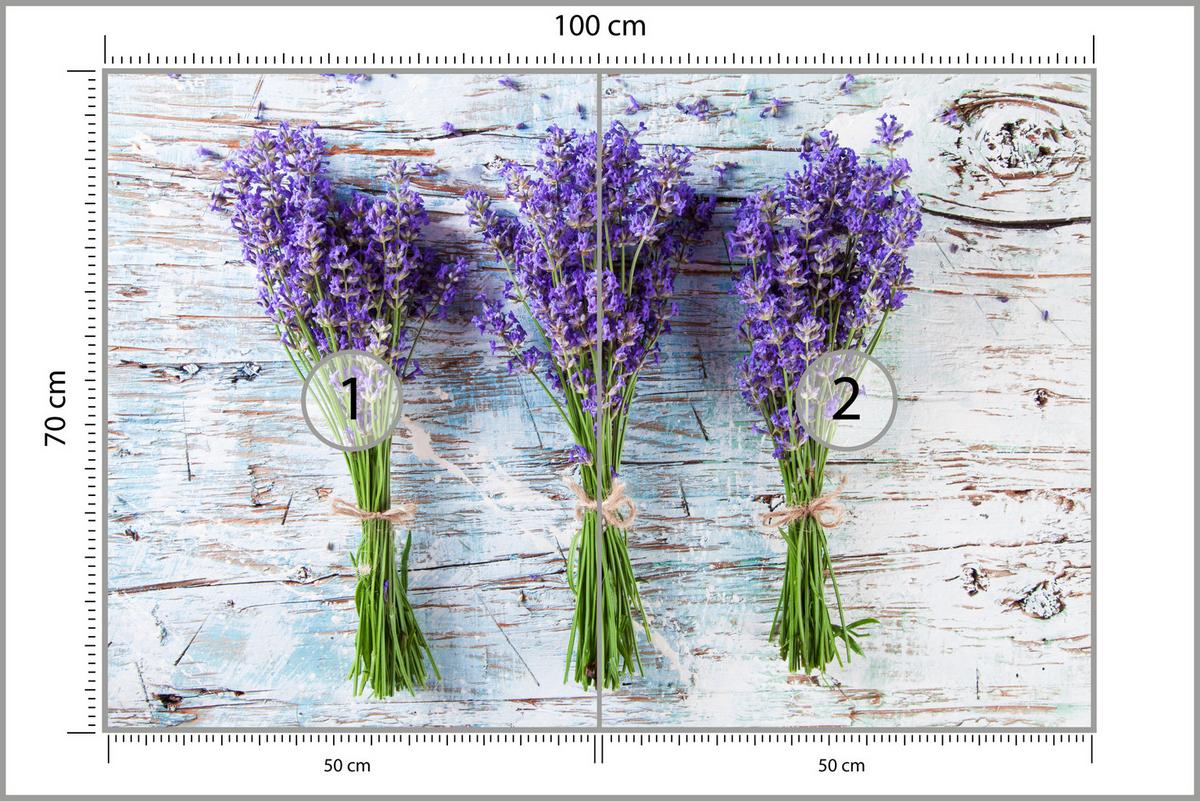 FOTOTAPETE für Küche Lavendelblüten Lila Holz Rustikal 100x70 - Violett/Weiß, Papier (100/70cm) - Muralo