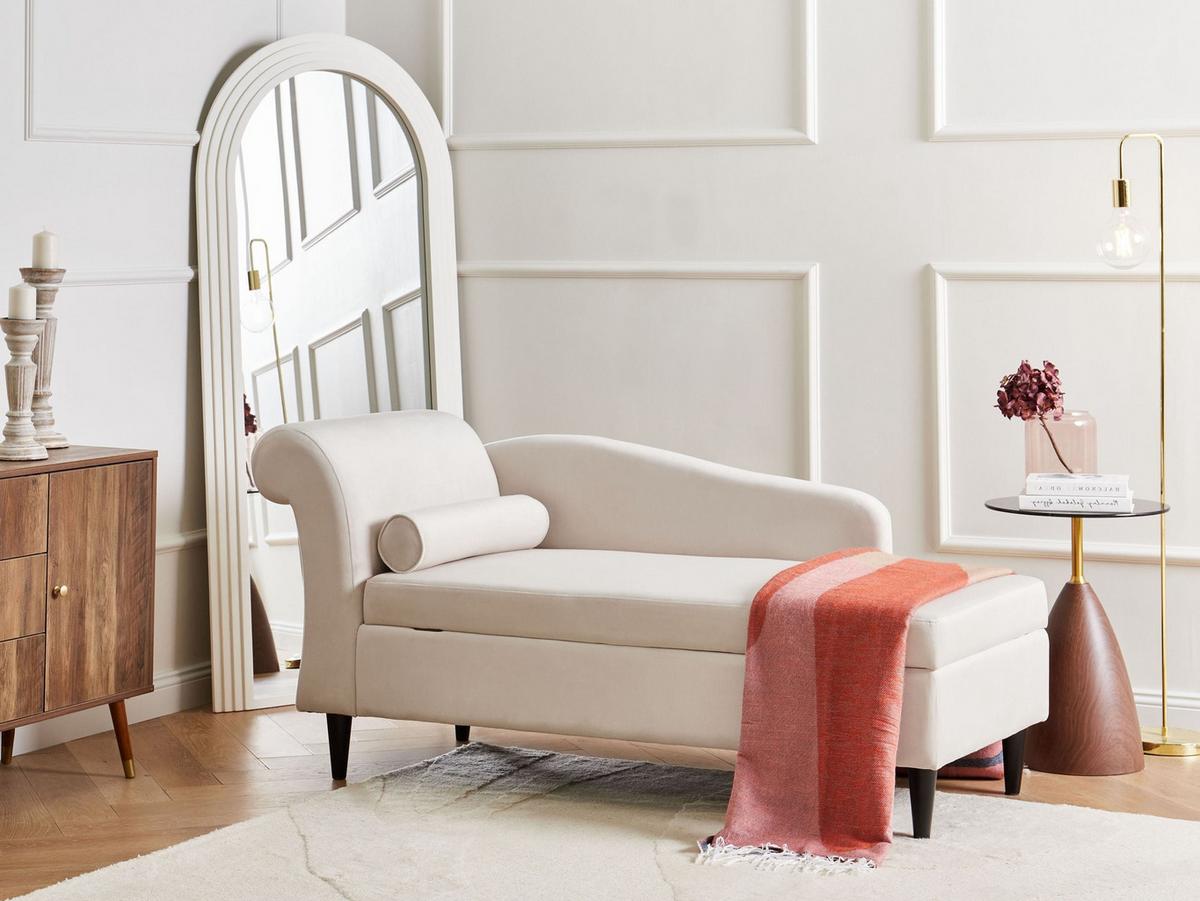 CHAISELONGUE-LINKSSEITIGE Samtstoff Beige mit Stauraum Luiro - Beige/Schwarz, Textil (160/77/70cm) - Beliani