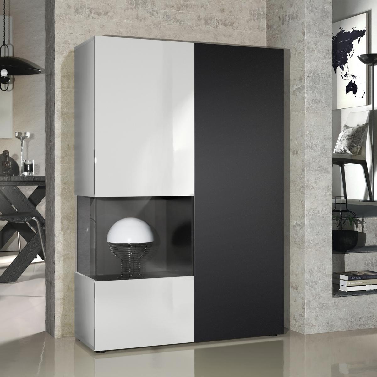 VITRINE Morena Tür und Einsatz in Schwarz matt - Schwarz, Holzwerkstoff (91.5/136.5/37cm) - Vladon