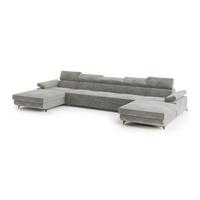 WOHNLANDSCHAFT VIVENTE Hellgrau Velours-Stoff mit Schlaffunktion - Hellgrau, Holz (410/89/190cm) - MASSENO