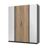 DREHTÜRENSCHRANK CAGLIARI 200/239/61,9cm 4-türig mit Spiegel Schwarz - Goldfarben/Schwarz, Holzwerkstoff (200/239/61.9cm) - MASSENO